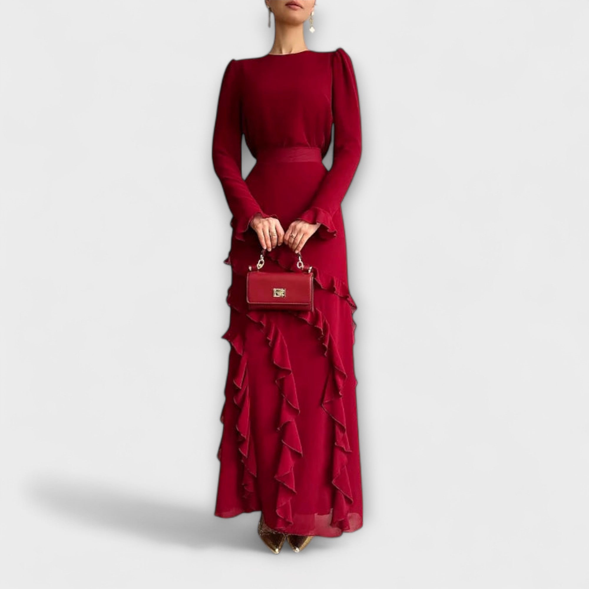 Fallon - Slim Fit Maxi-jurk met 3D-ruches