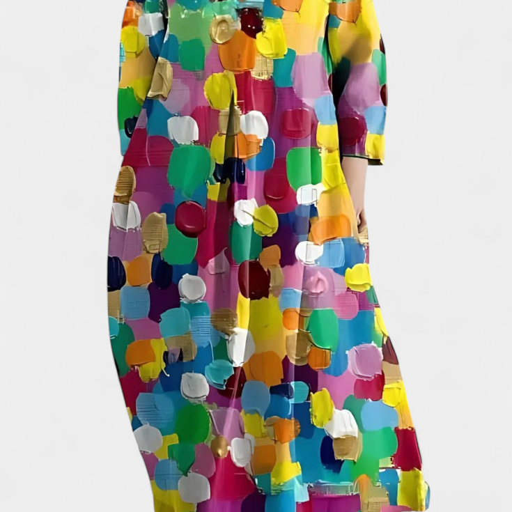 Ana - Buntes fliessendes Kleid mit Aquarellmuster