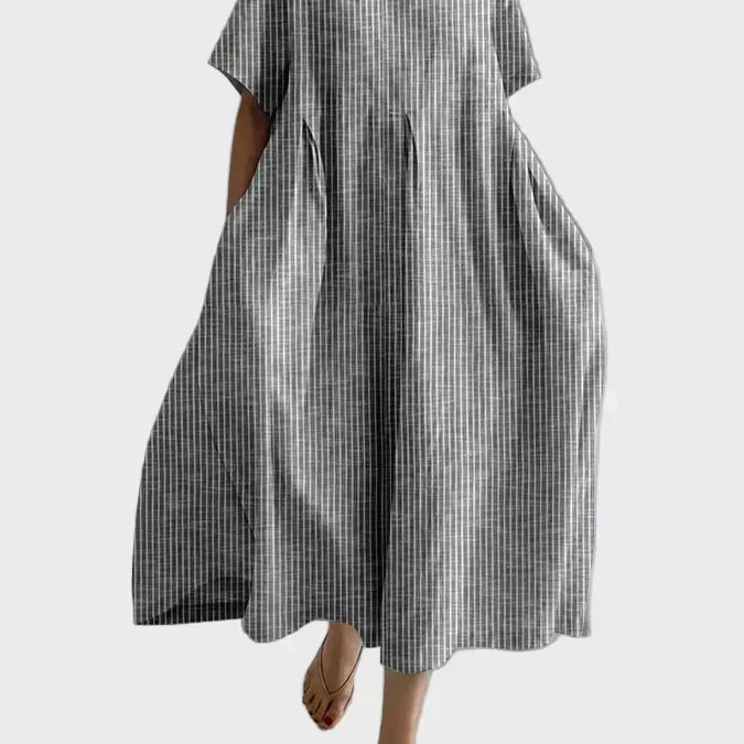Altrosa Streifen-Leinenkleid