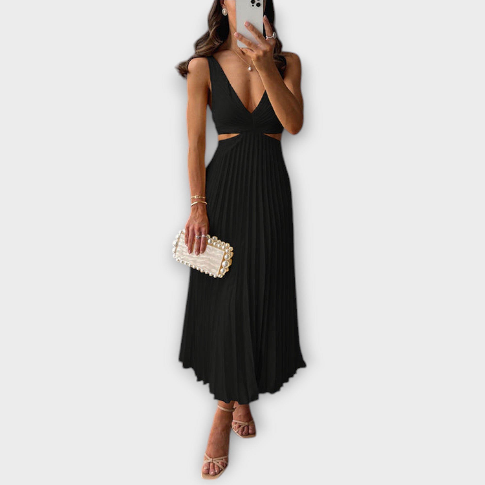 Elegante midi-avondjurk met plissé