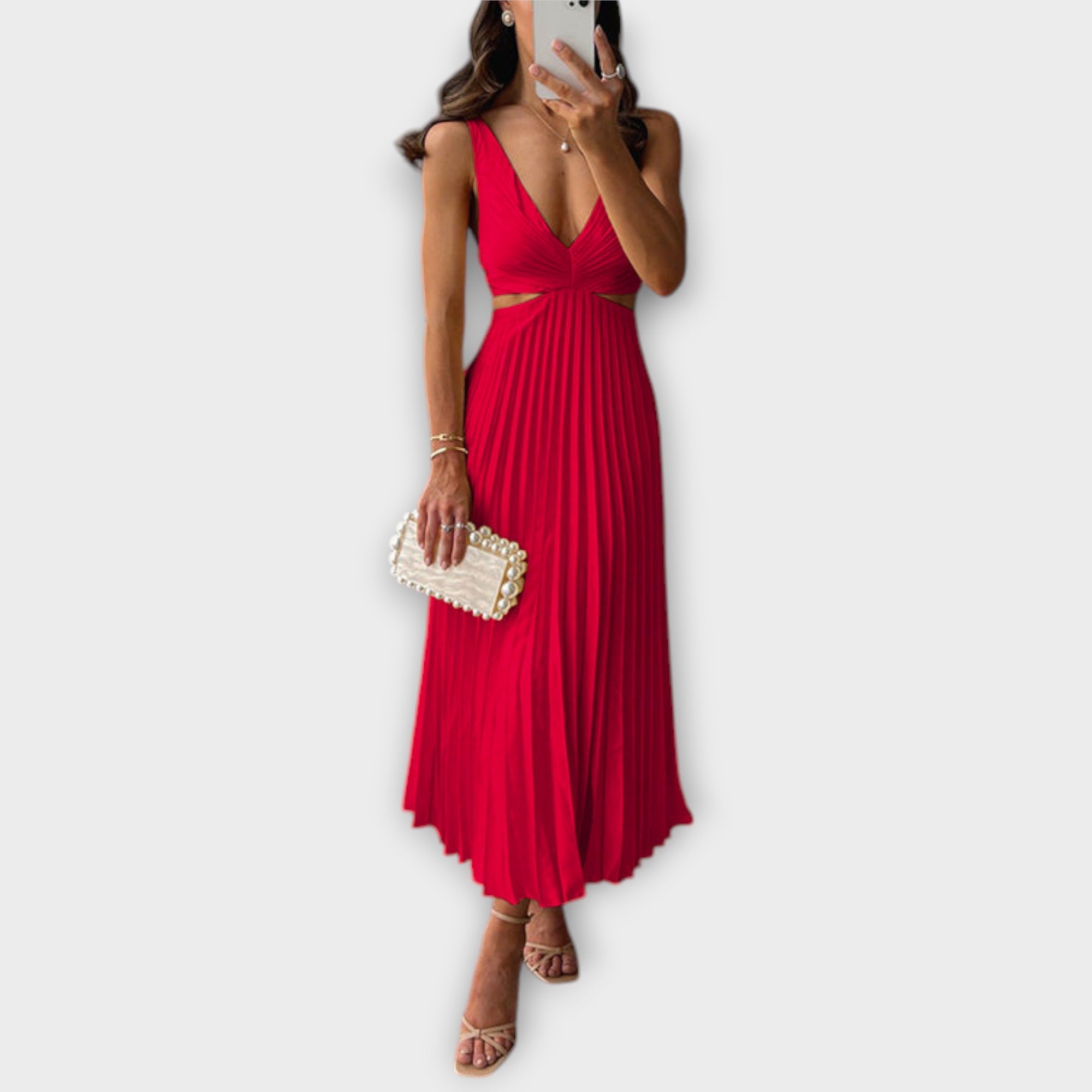 Elegante midi-avondjurk met plissé