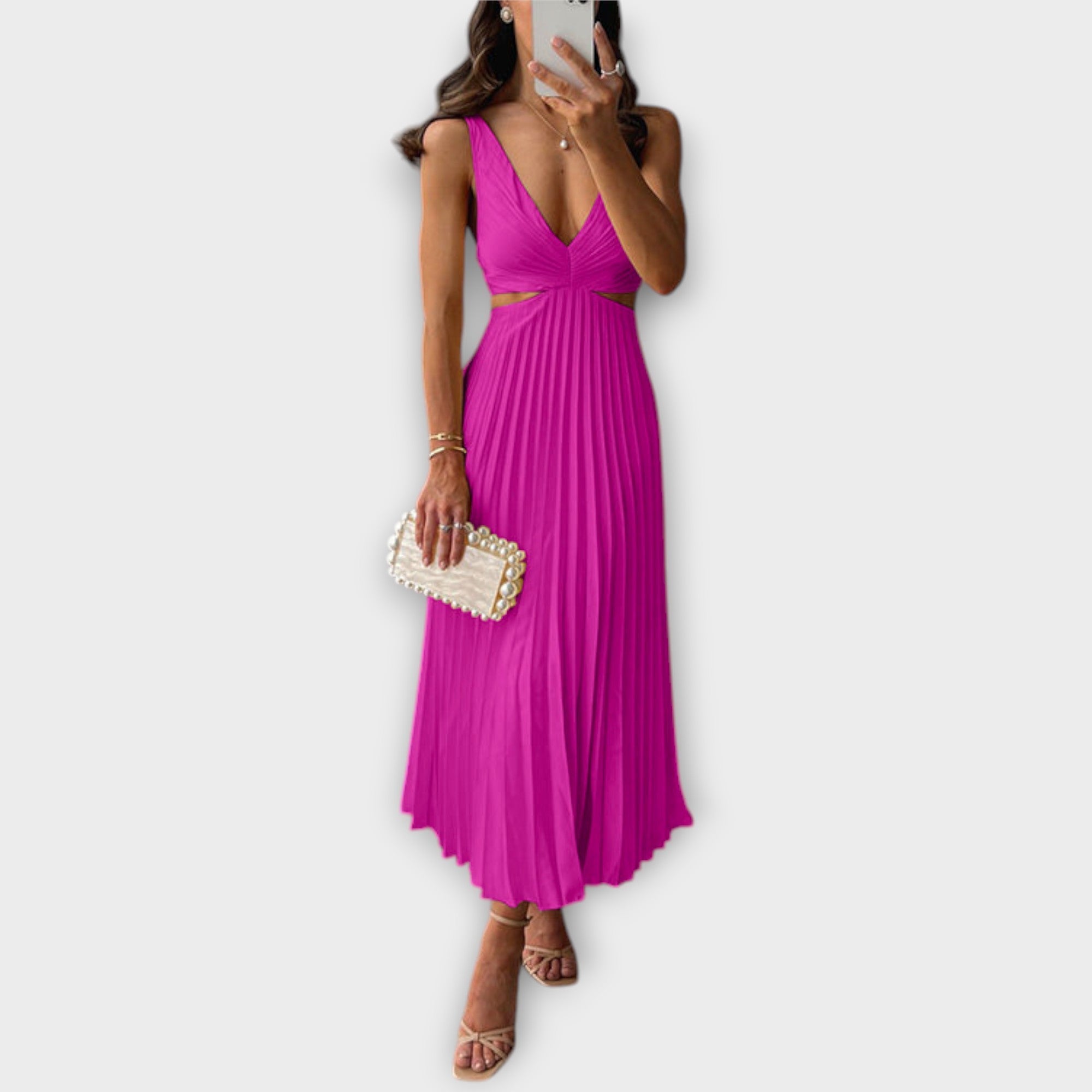 Elegante midi-avondjurk met plissé
