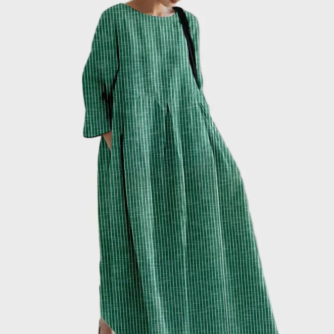 Rostrotes Streifen-Leinenkleid
