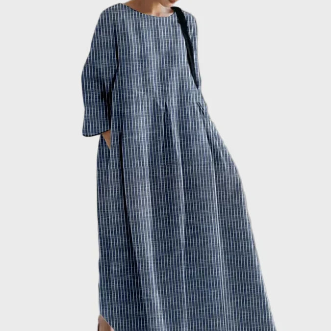 Rostrotes Streifen-Leinenkleid