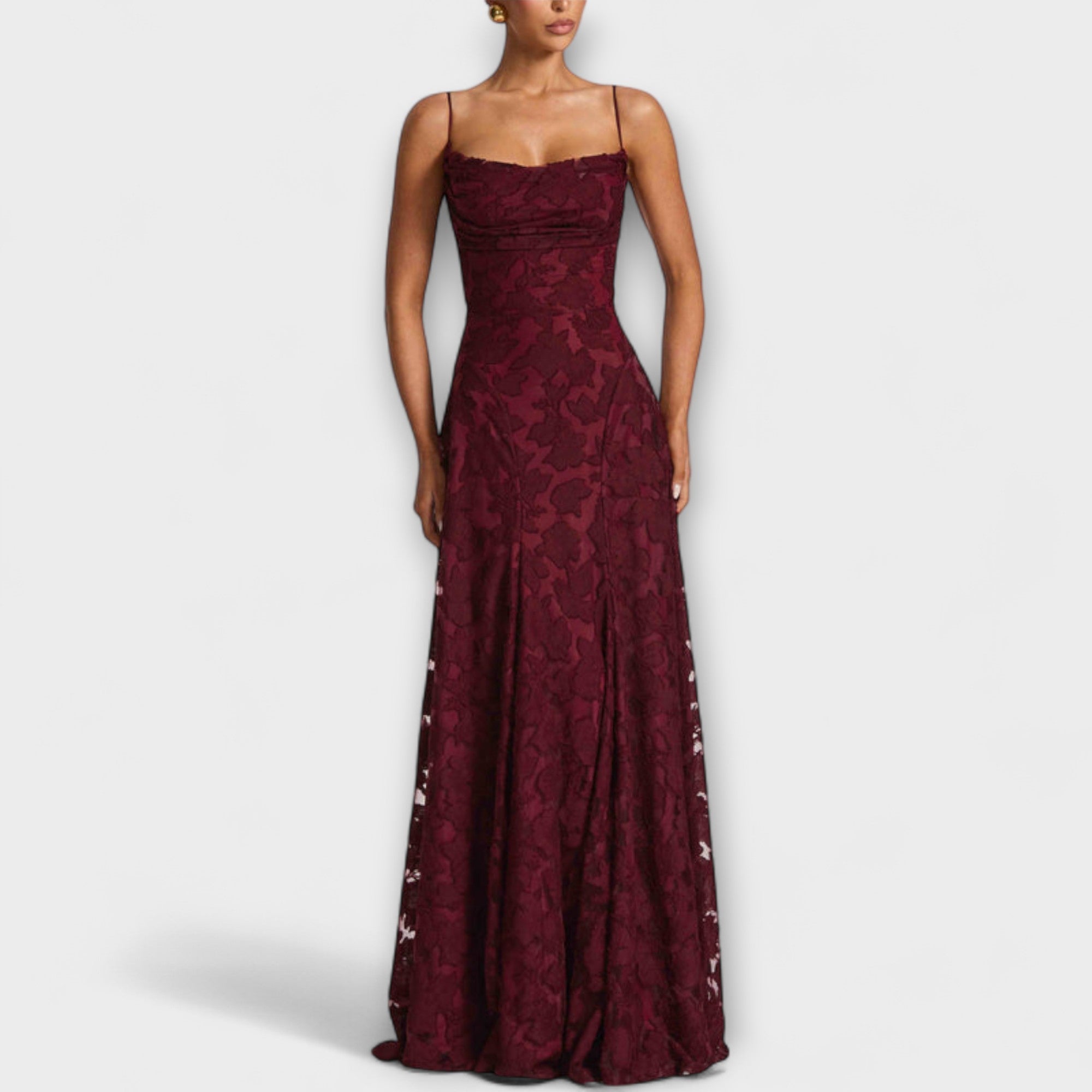 Kairi - Chique bloemen maxi-jurk met spaghettibandjes van kant