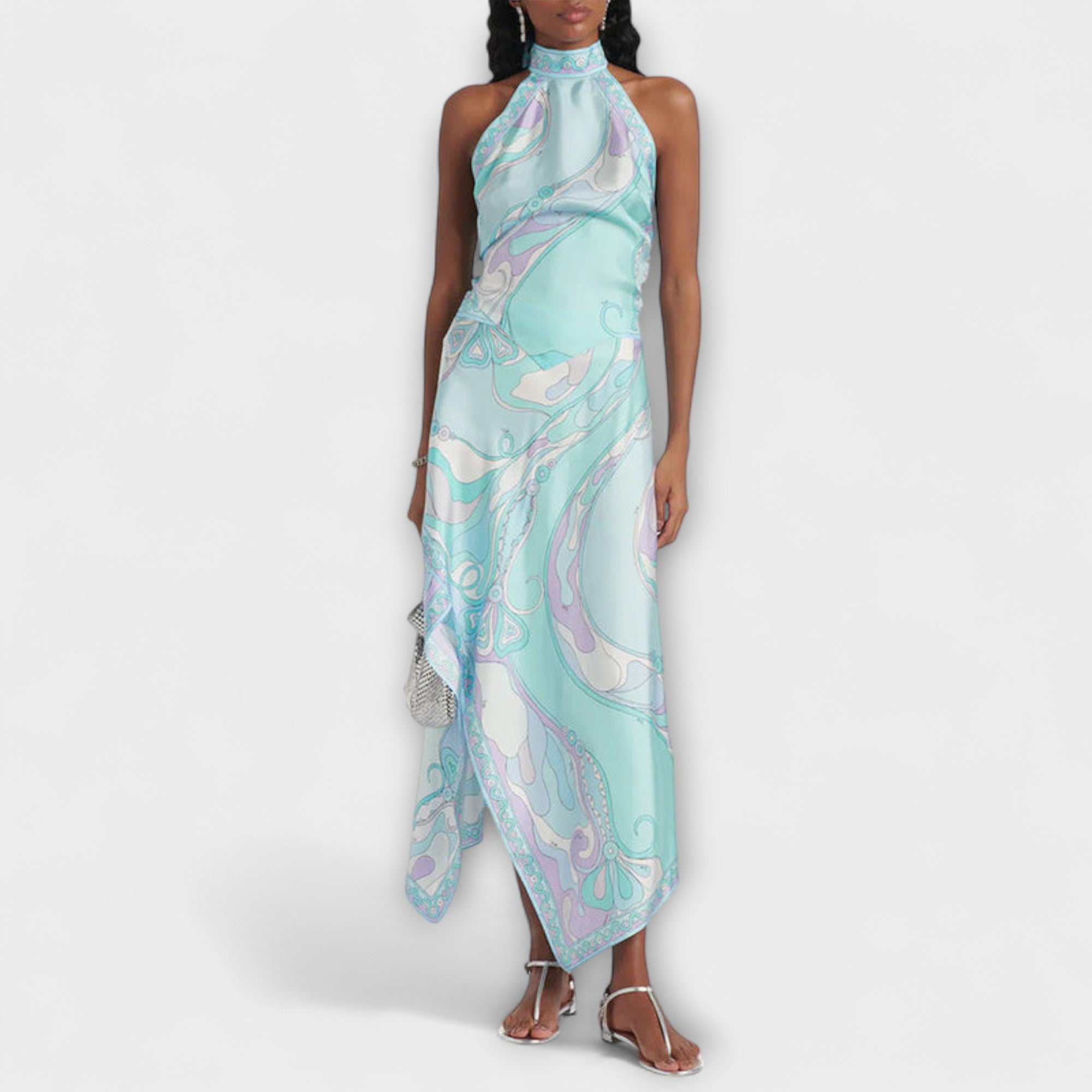 Everly - Set van haltertop en asymmetrische midirok