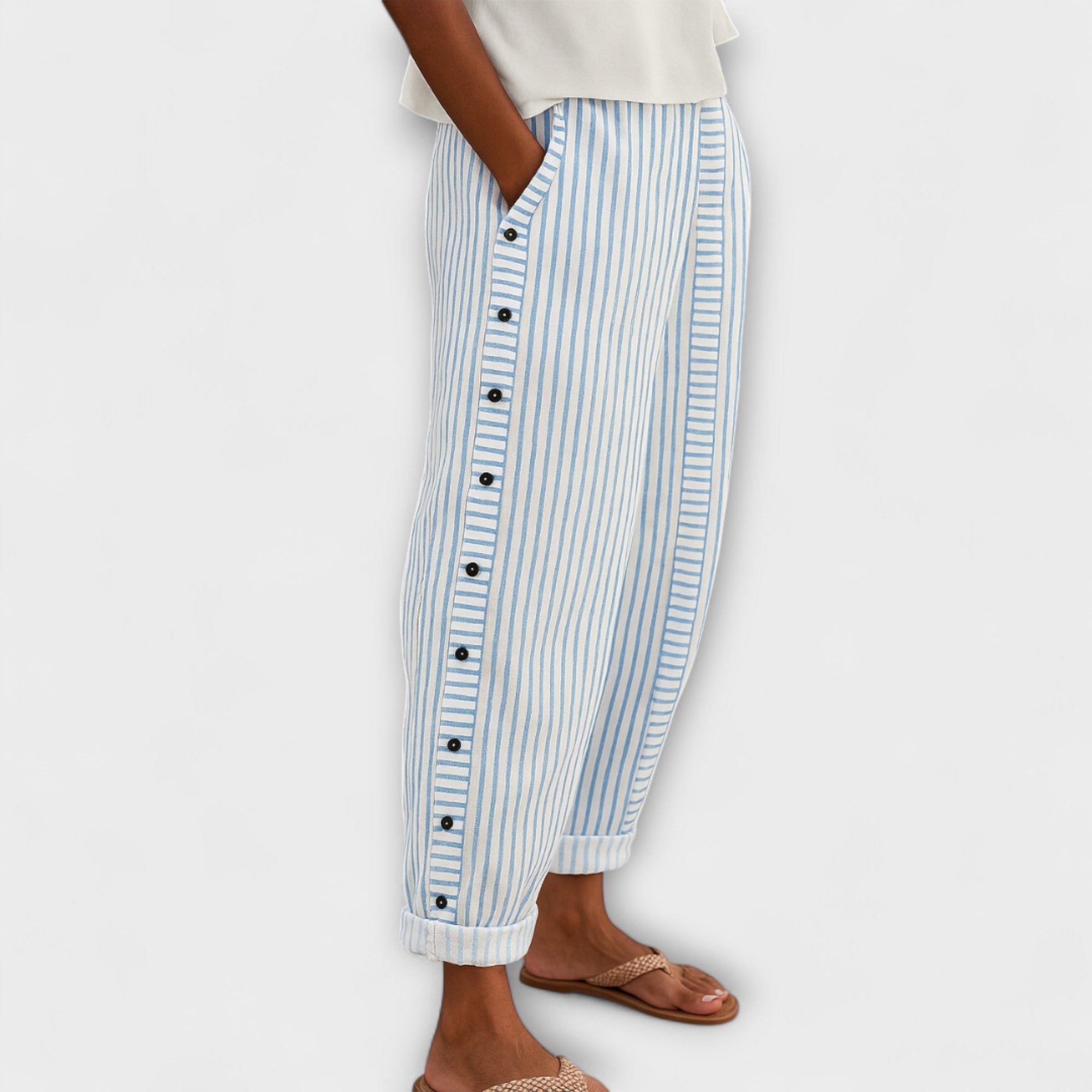 Rea - Relaxte gestreepte casual broek