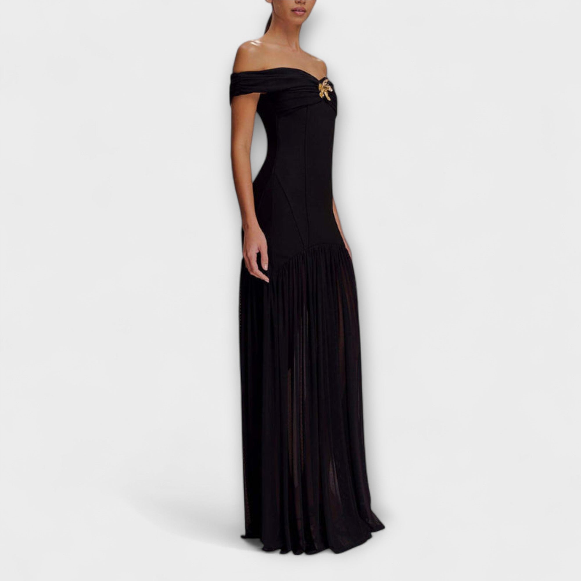Maelie - Chique strapless nauwsluitende maxi-jurk met bloemenborduursels