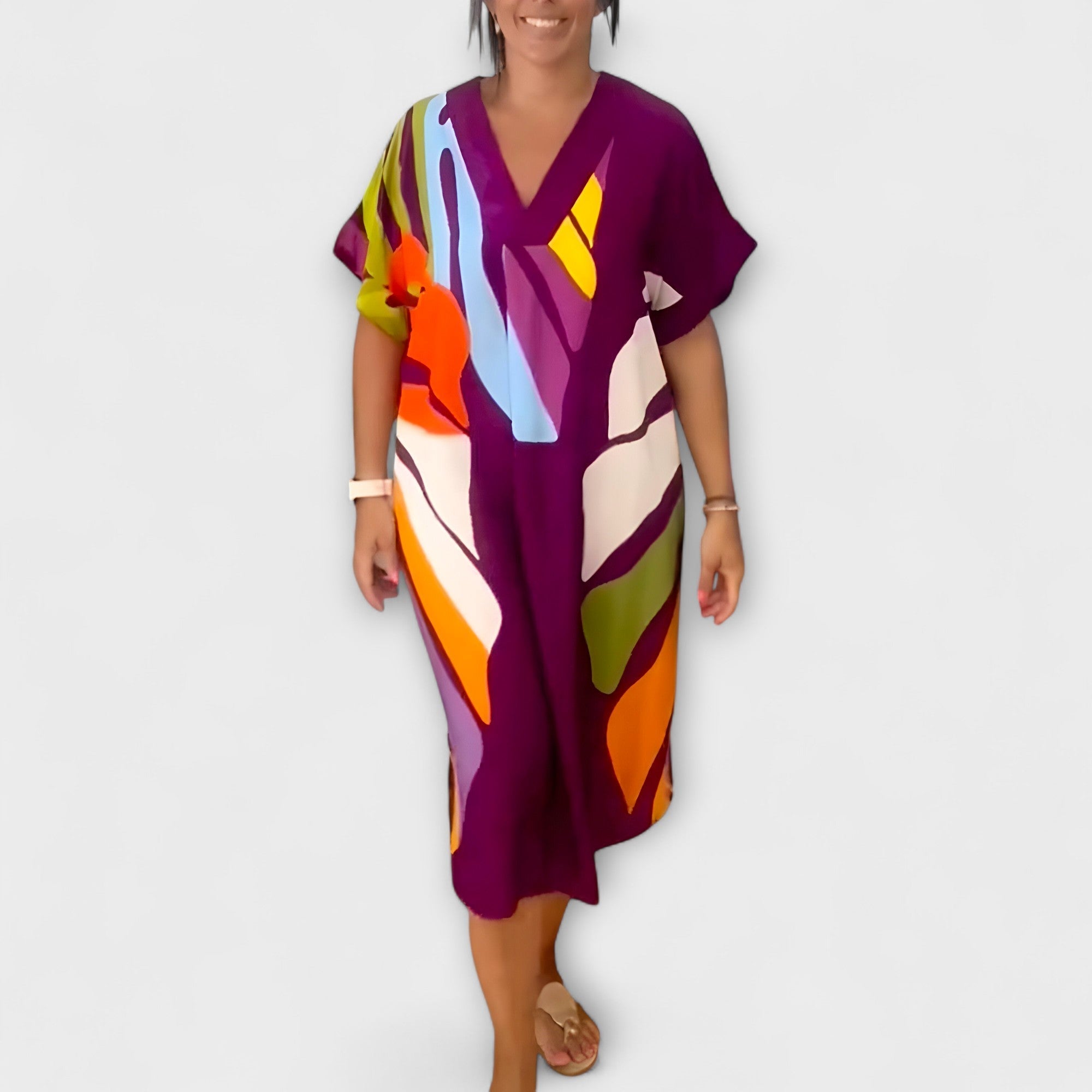 Roos - Casual jurk met kleurrijke bladprint