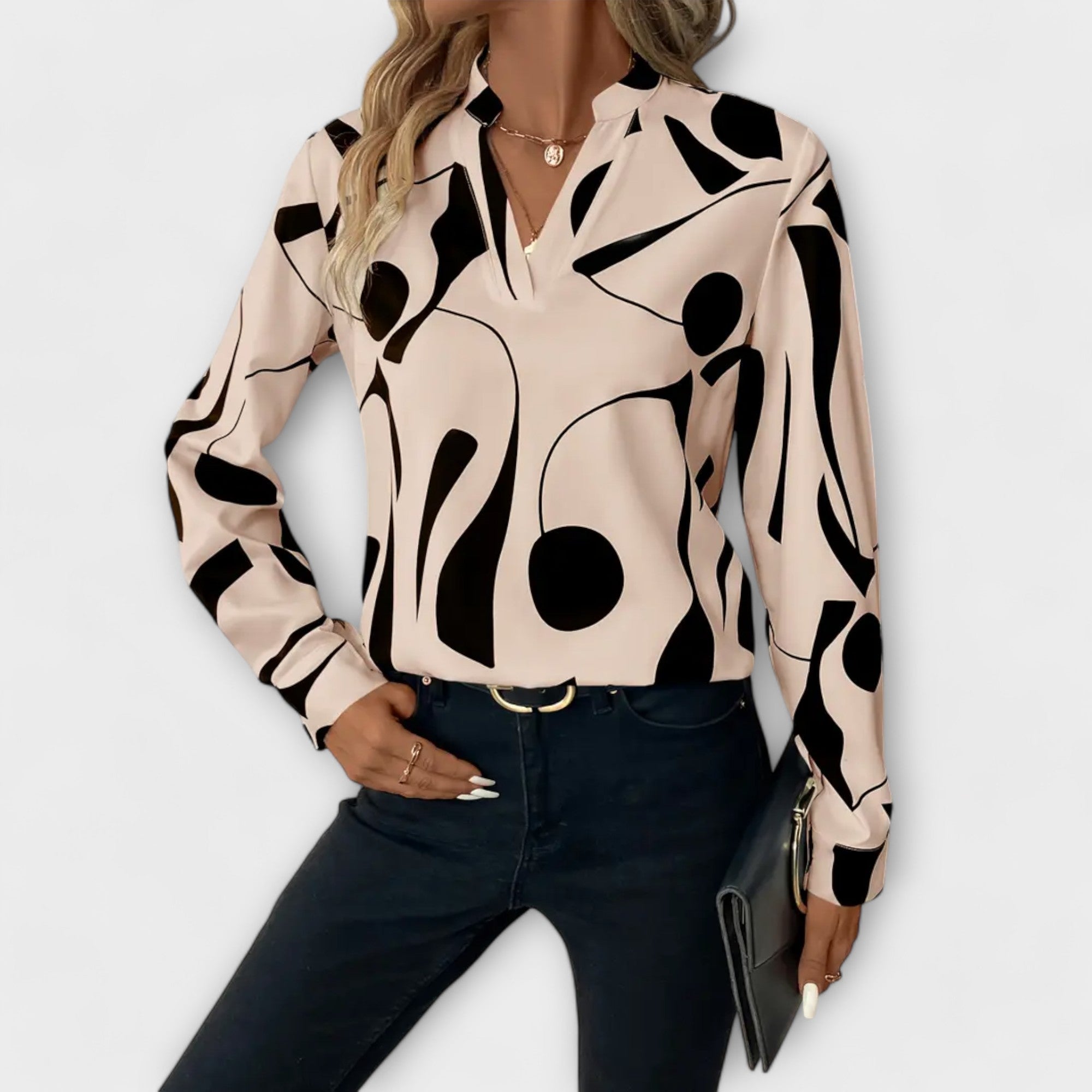 Edith - Elegante langmouwse blouse met puntige halslijn