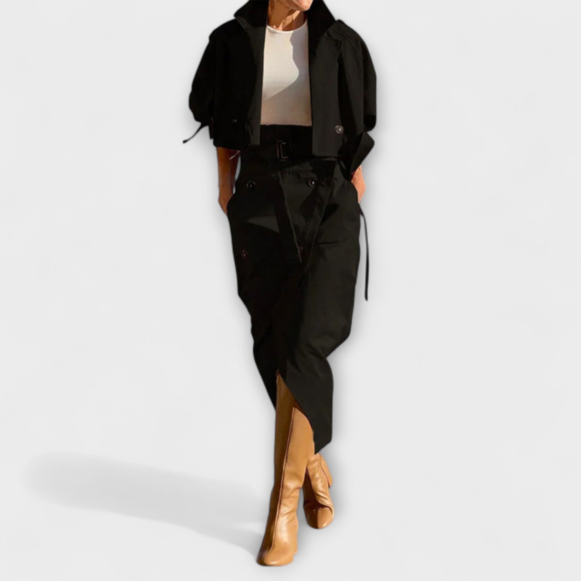 Lyra - Elegante jas met midi-rok en zakken