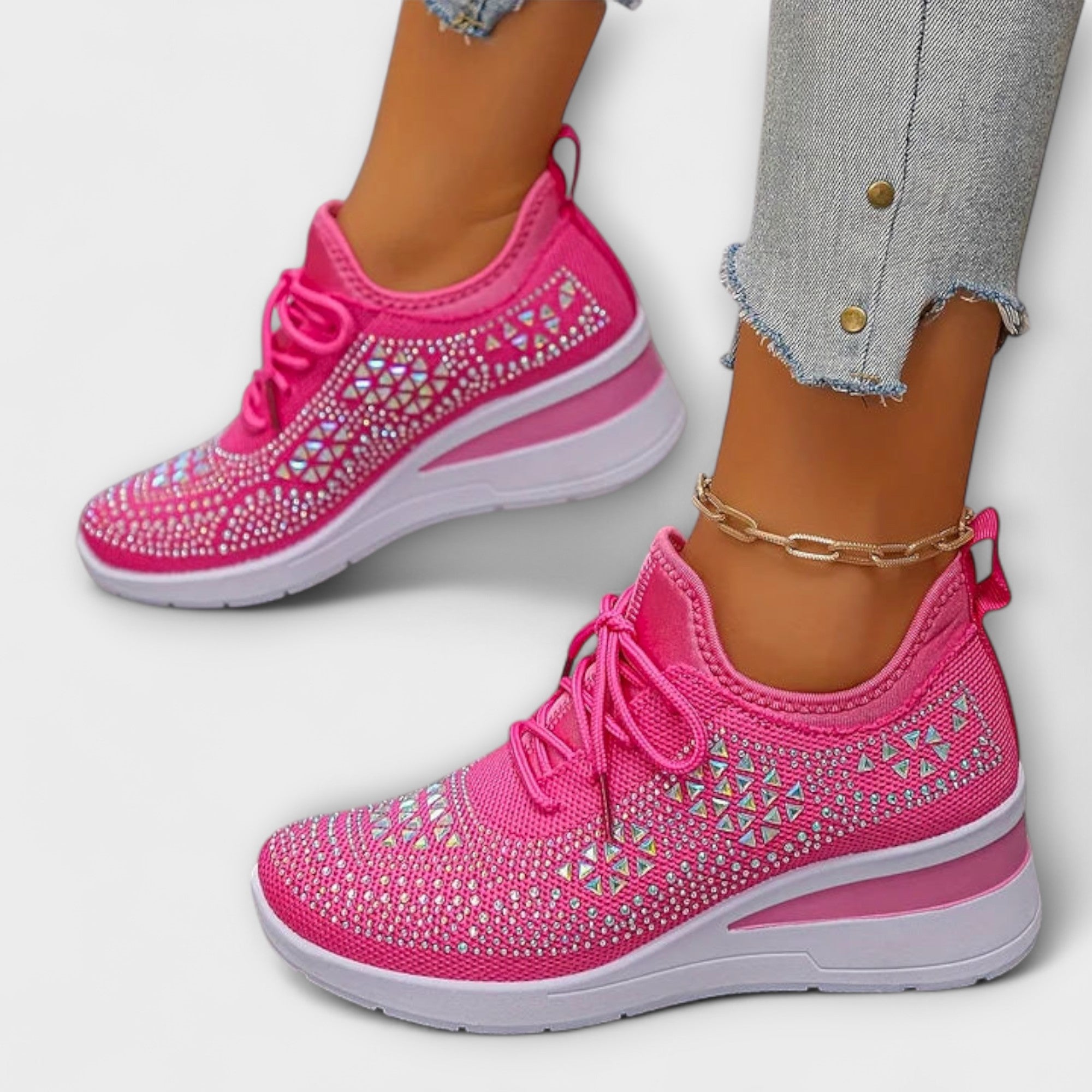 Giselle – Glanzende Orthopedische Sneakers met Strass