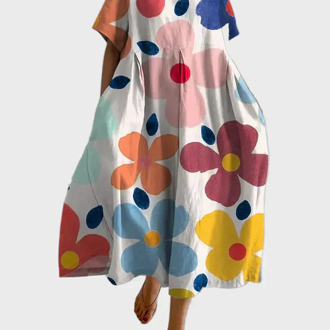 Limettengrünes Kleid mit Blumenmuster