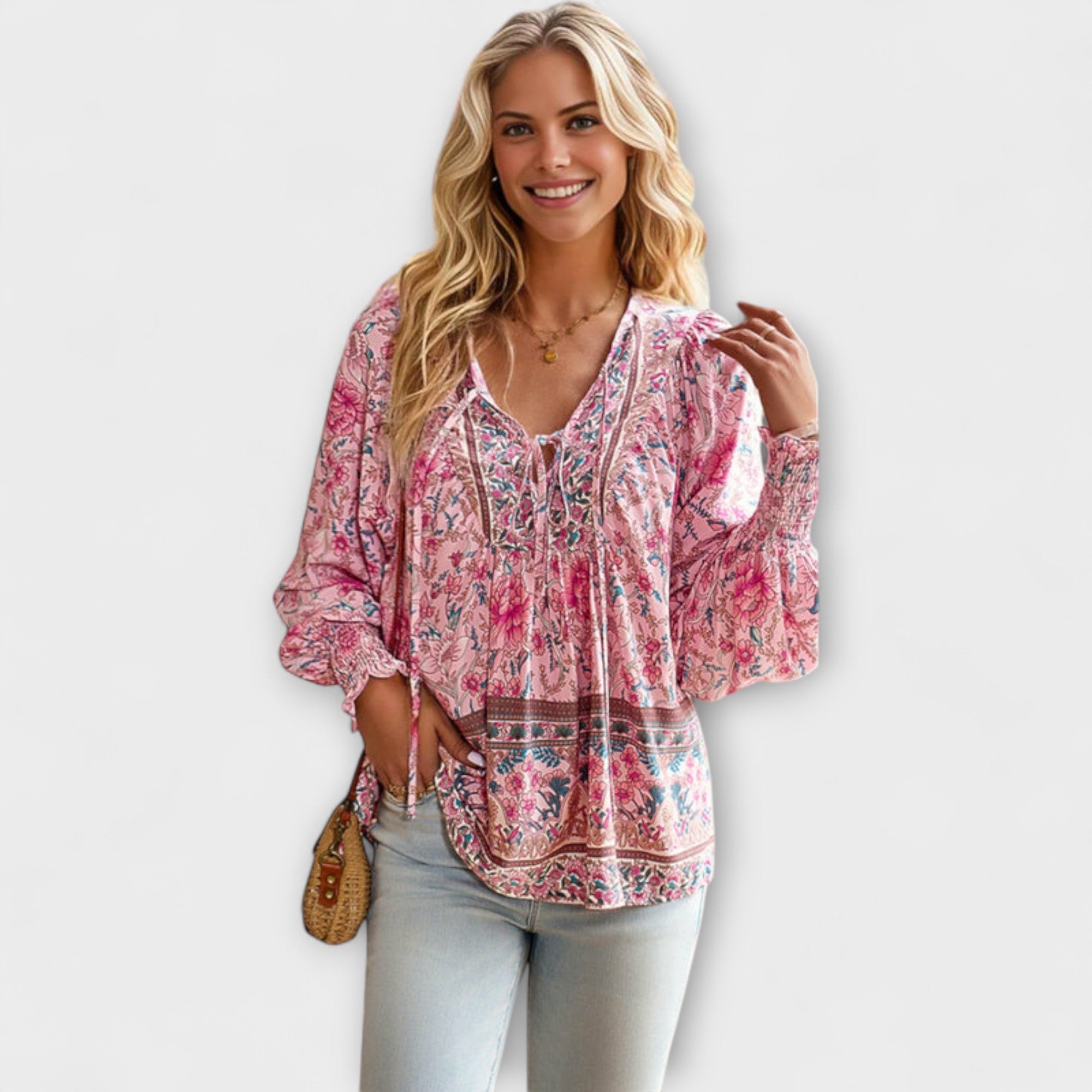 Melodie - Bohemian V-Hals Top met Strikceintuur