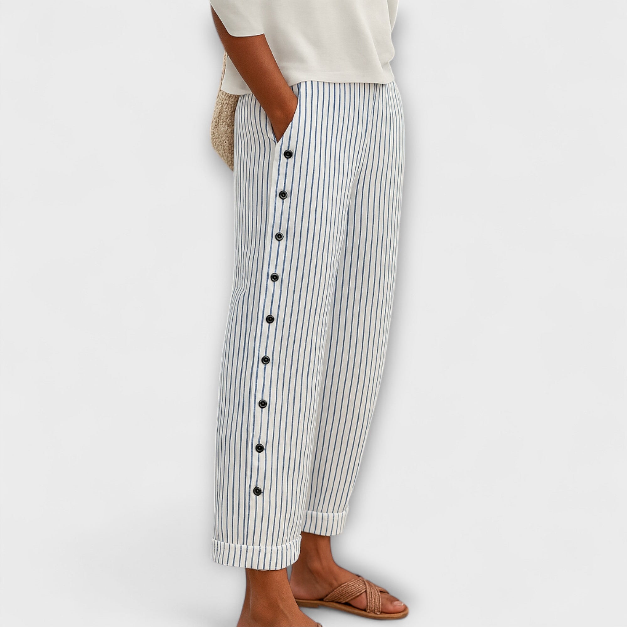 Rea - Relaxte gestreepte casual broek