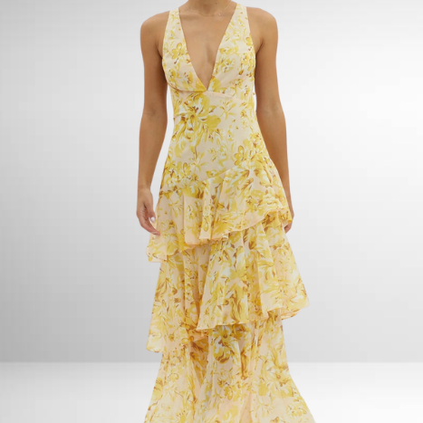 Marina - Rotes elegantes Langkleid mit Blüten