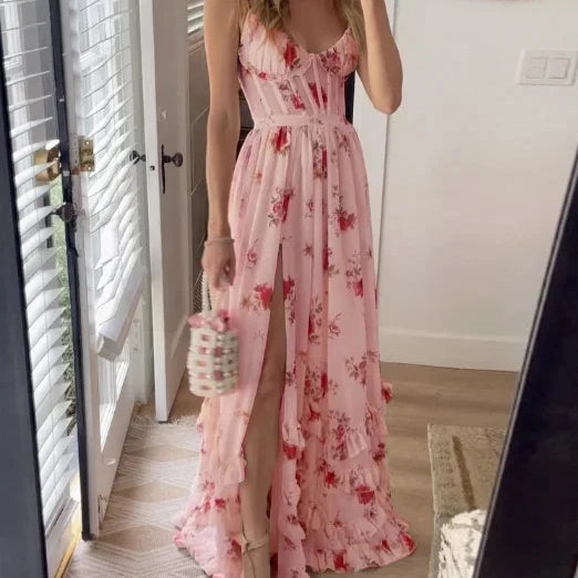 Sónia - Weisses Midikleid mit floralem Muster