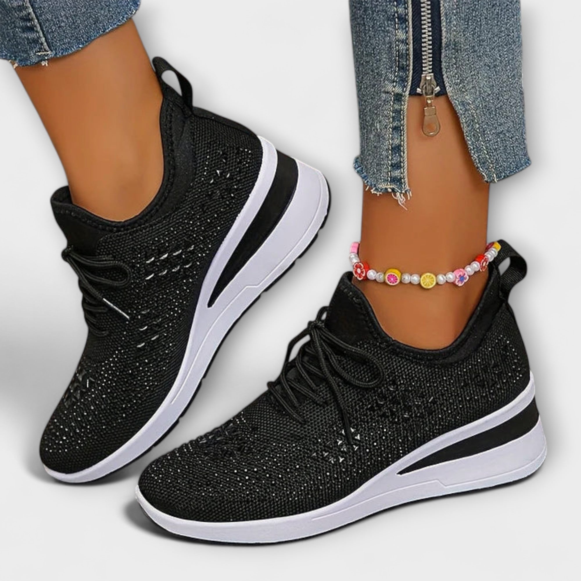 Giselle – Glanzende Orthopedische Sneakers met Strass