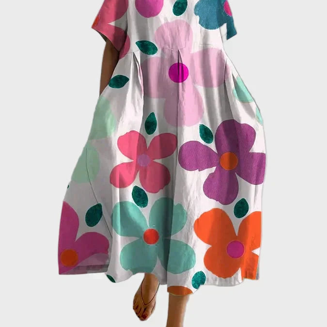 Limettengrünes Kleid mit Blumenmuster