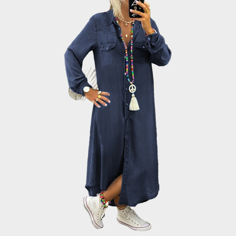 Maxi-spijkerjurk met lange mouwen