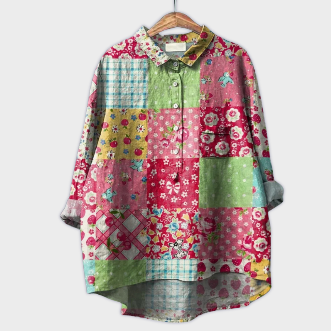 Magdalena - Handgemaakte damesblouse met bloemmotief