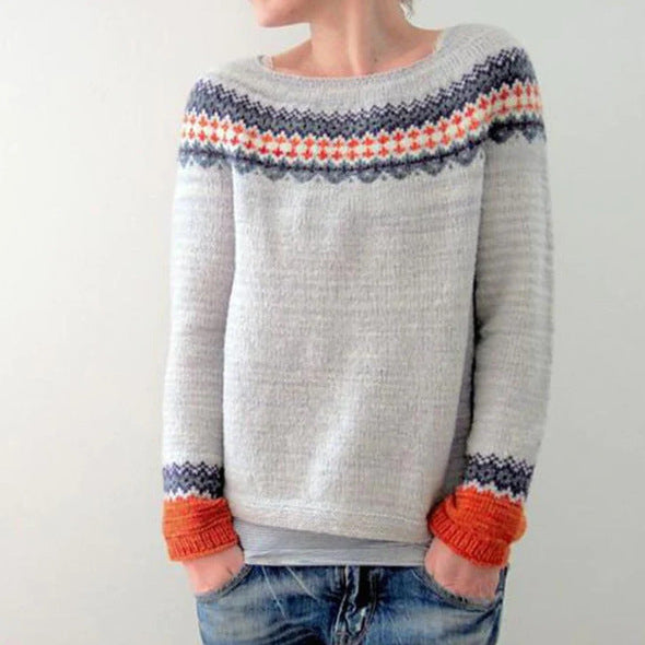 Veronika - Petrolfarbener kuscheliger Pullover mit Tannenmuster