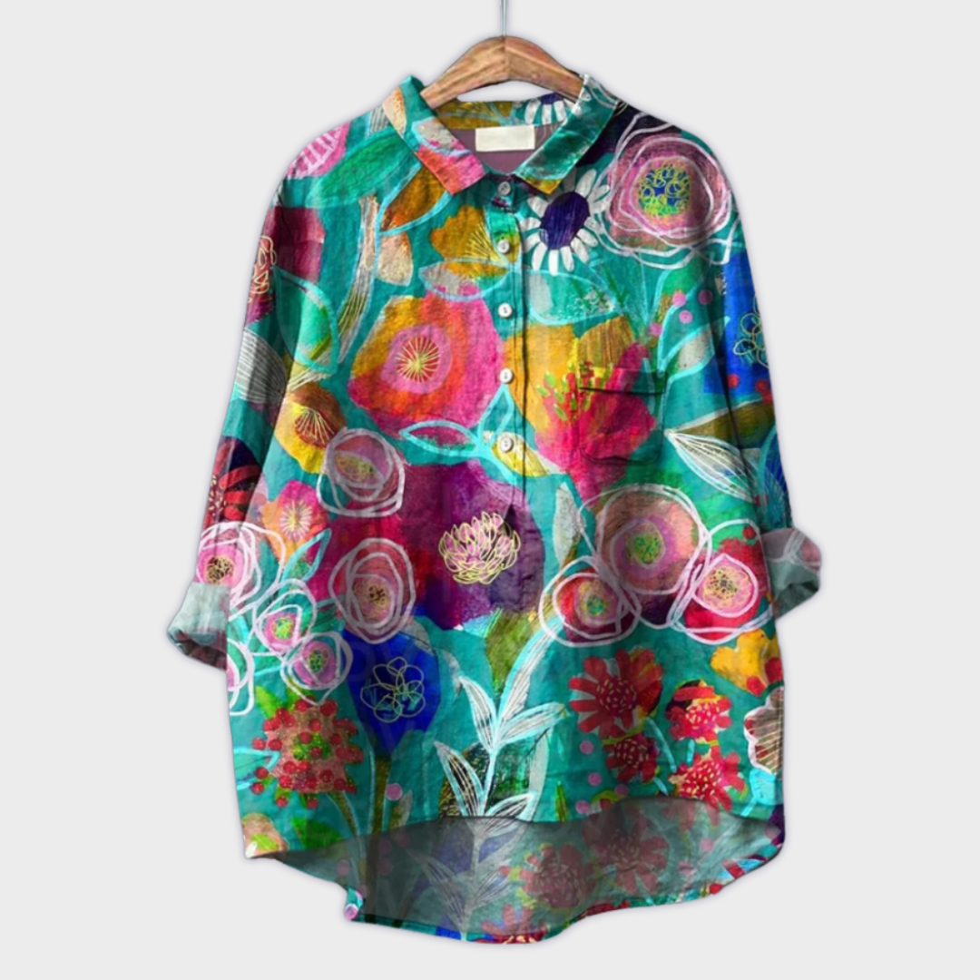 Magdalena - Handgemaakte damesblouse met bloemmotief