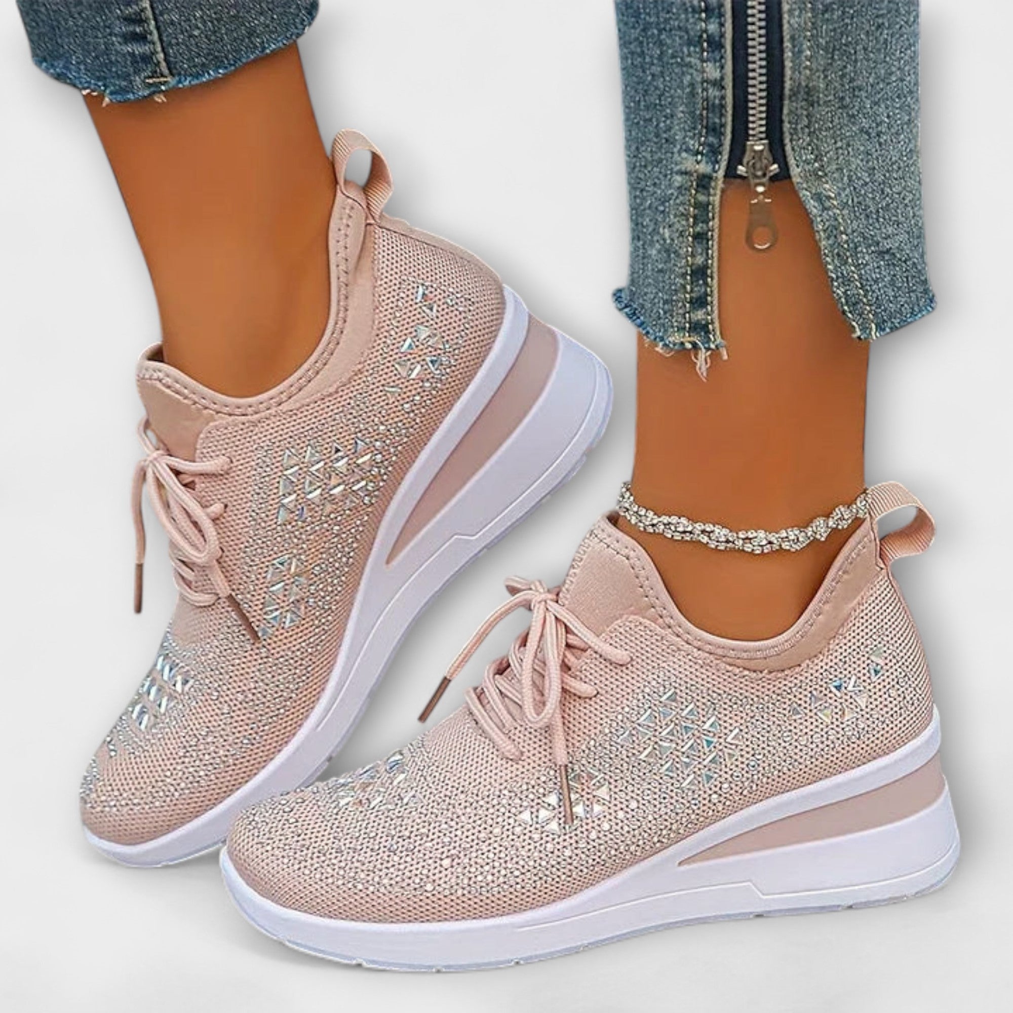 Giselle – Glanzende Orthopedische Sneakers met Strass