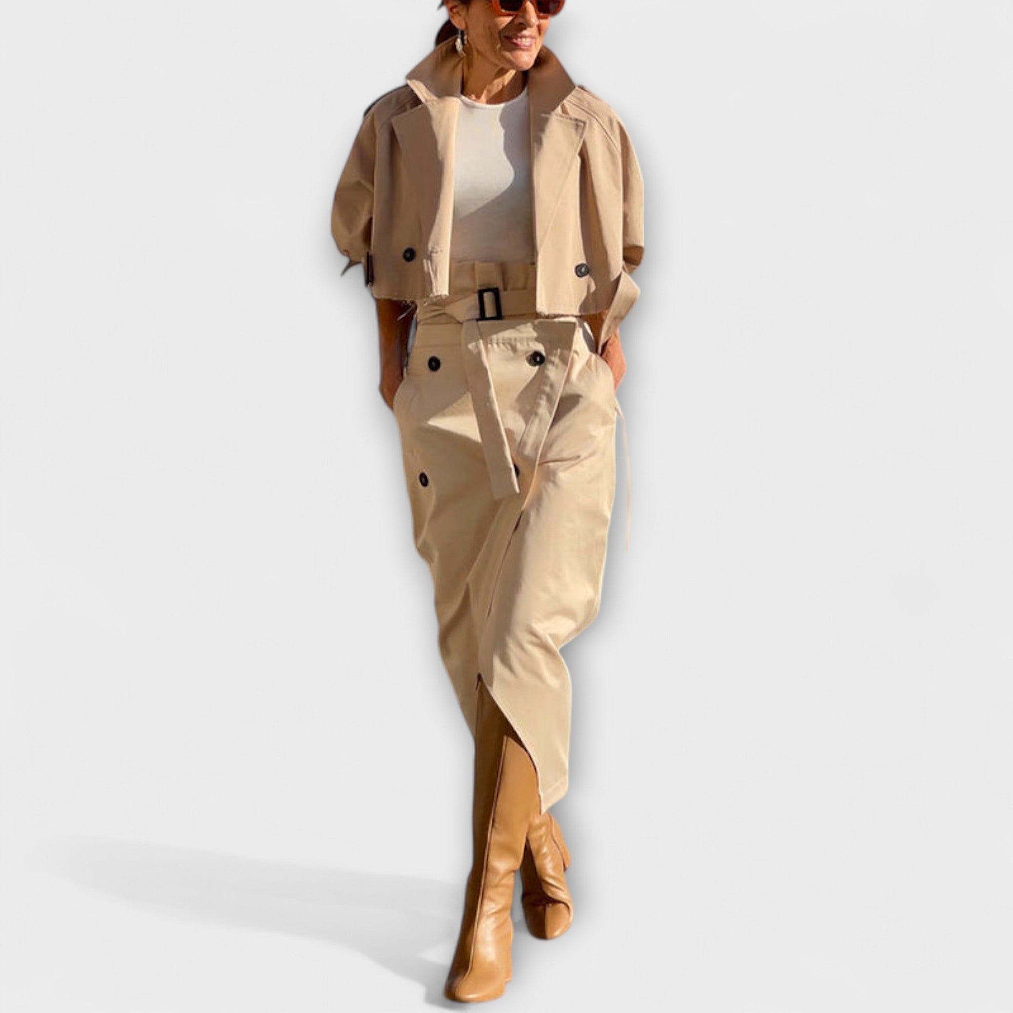 Lyra - Elegante jas met midi-rok en zakken