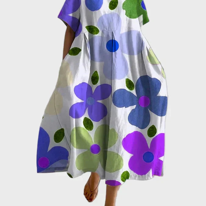 Limettengrünes Kleid mit Blumenmuster