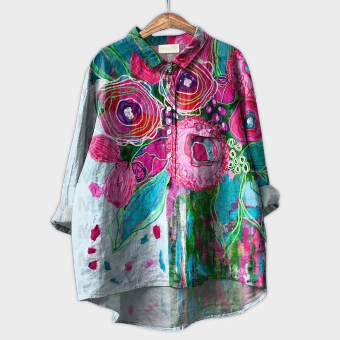 Magdalena - Handgemaakte damesblouse met bloemmotief