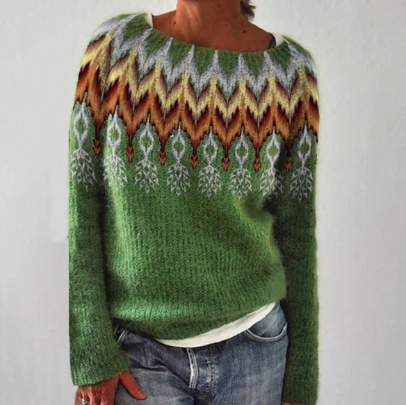 Veronika - Petrolfarbener kuscheliger Pullover mit Tannenmuster