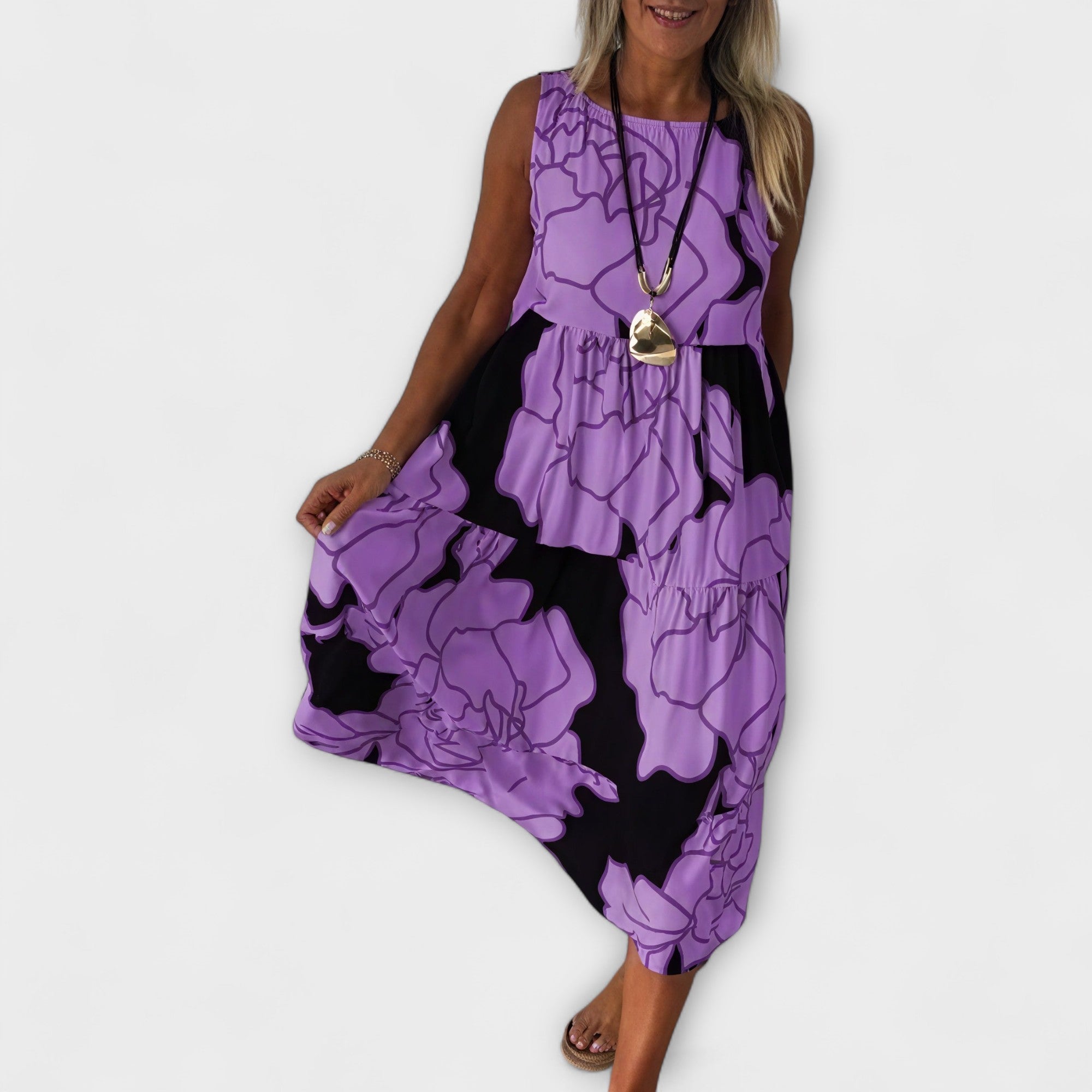 Floral midi dress with tiered skirt