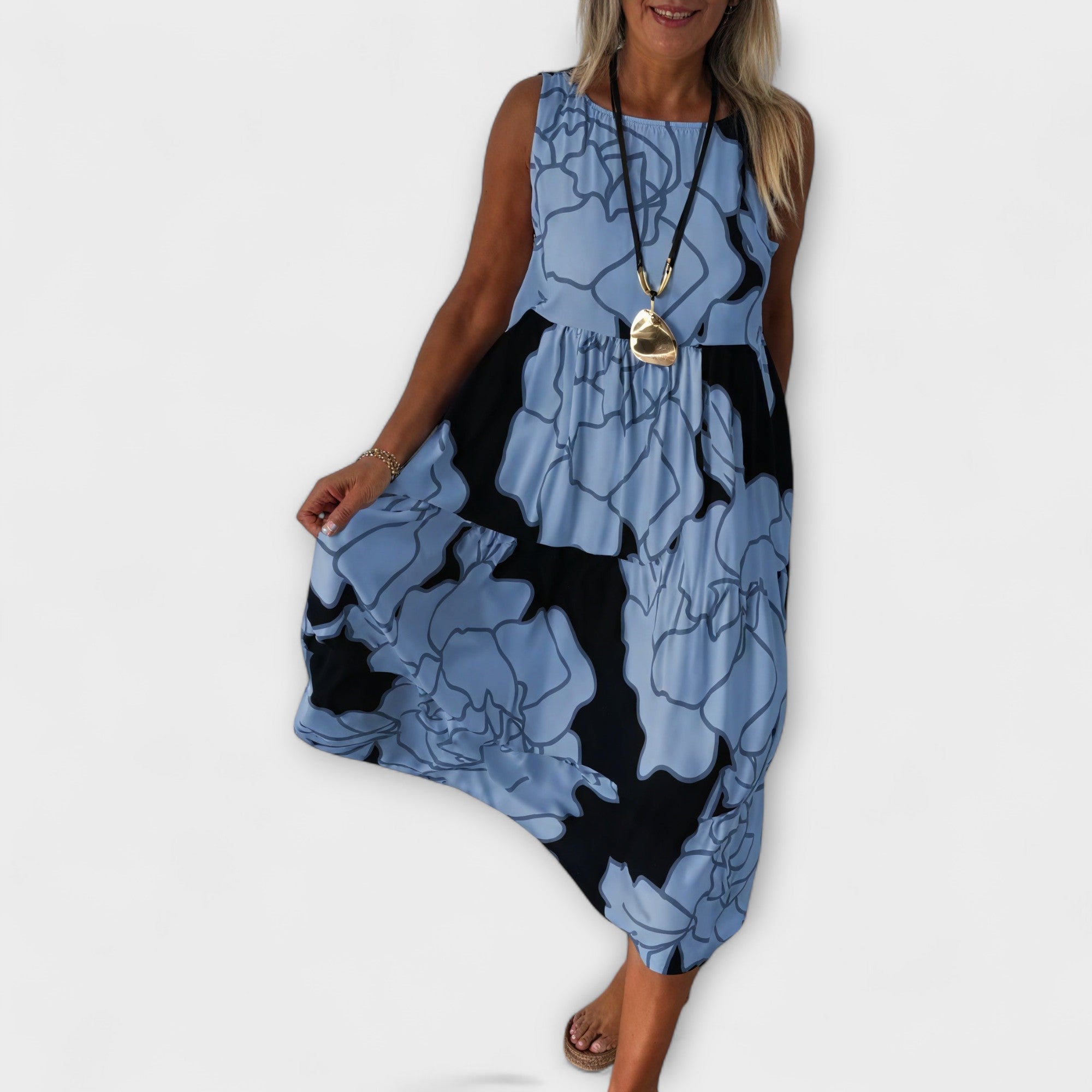 Floral midi dress with tiered skirt