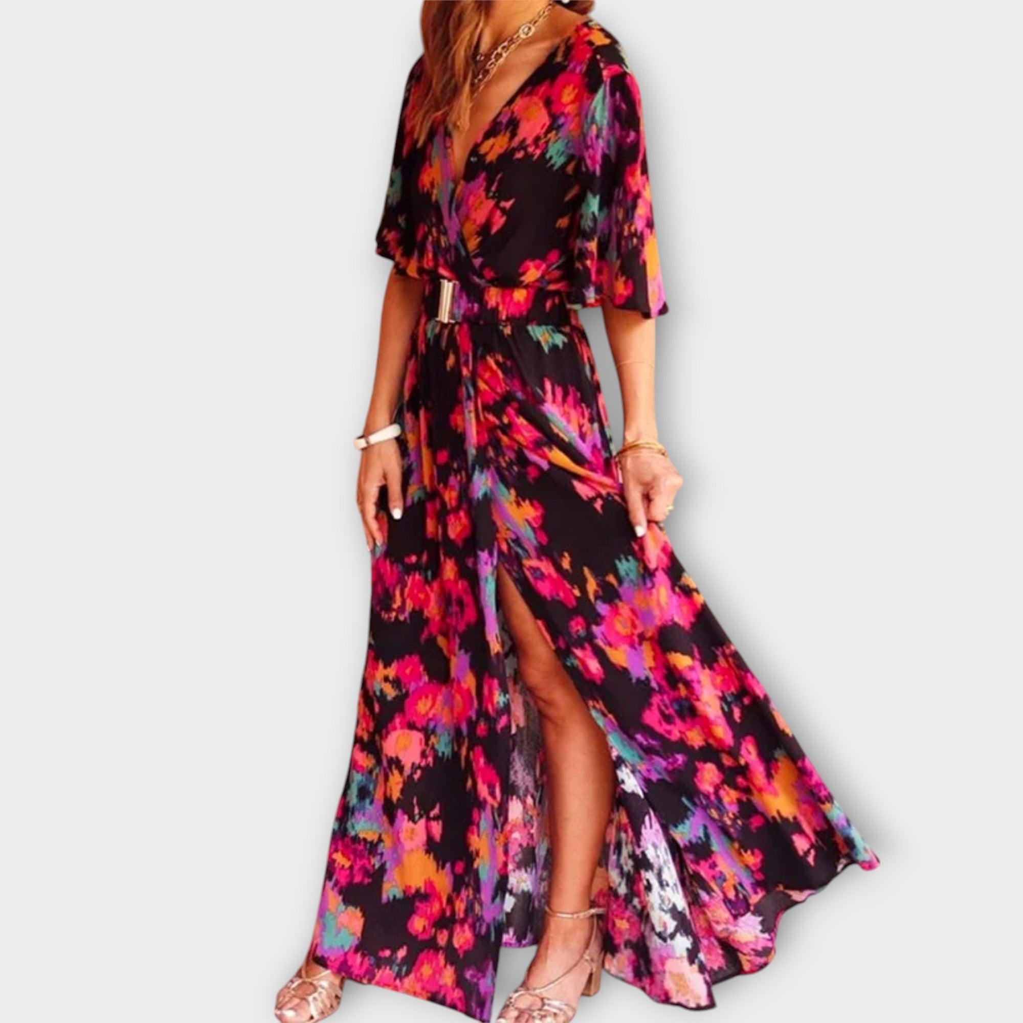 Sabine - Stijlvolle wikkel maxi-jurk met een vloeiend design