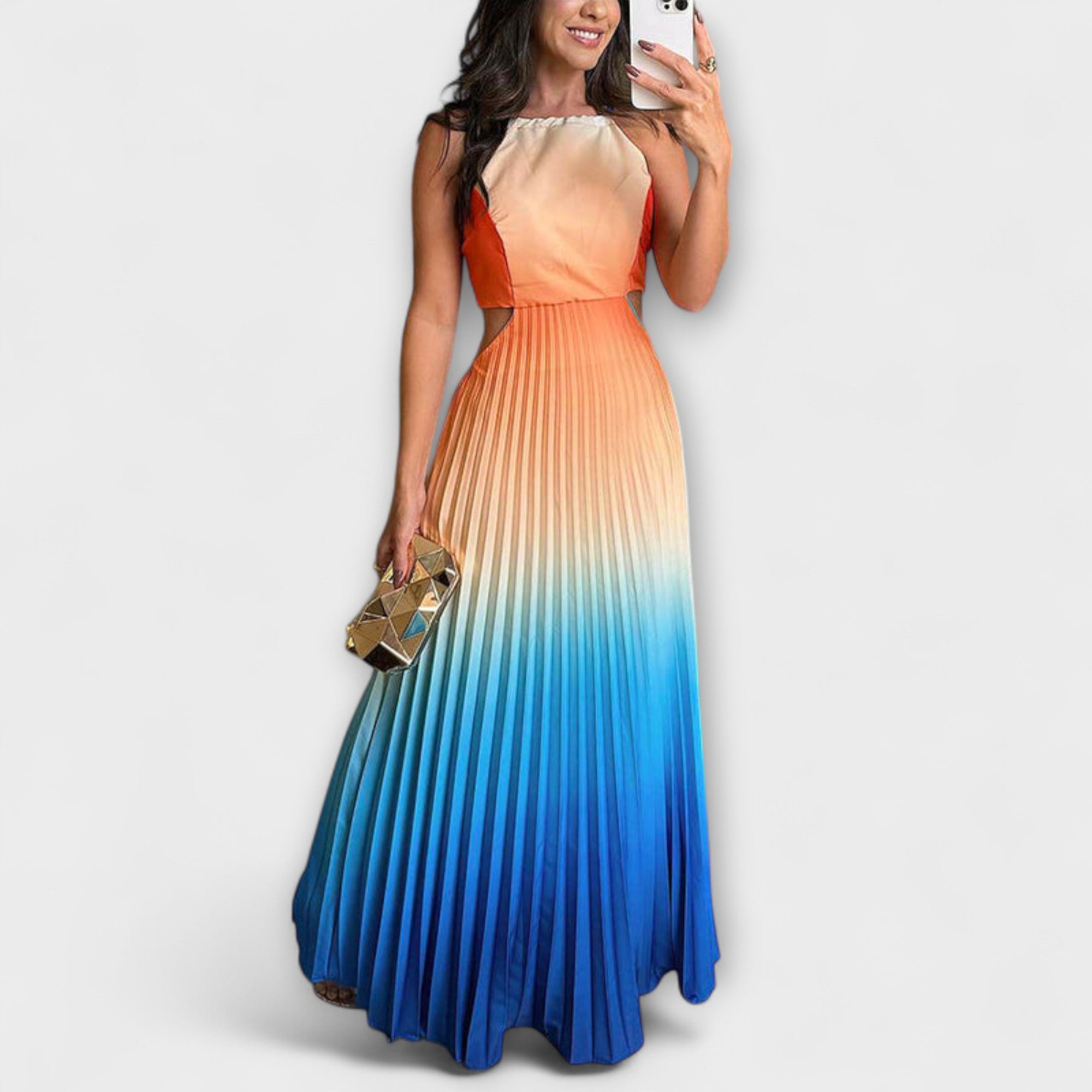 Haven - Chic Open-Back Tie-Dye Geplooide Maxi Jurk