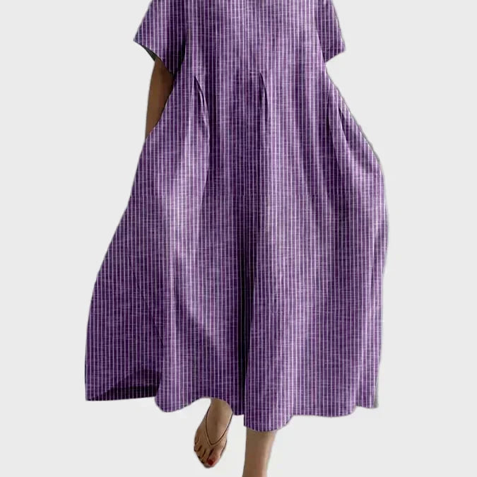 Altrosa Streifen-Leinenkleid