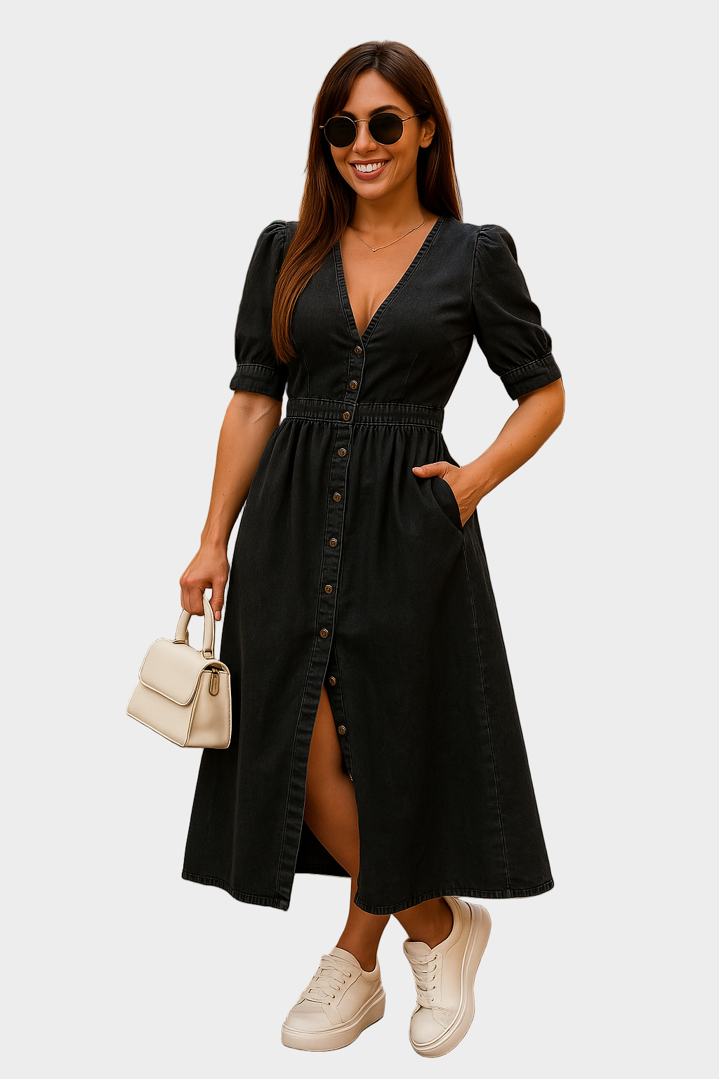 Denimjurk met knopen
