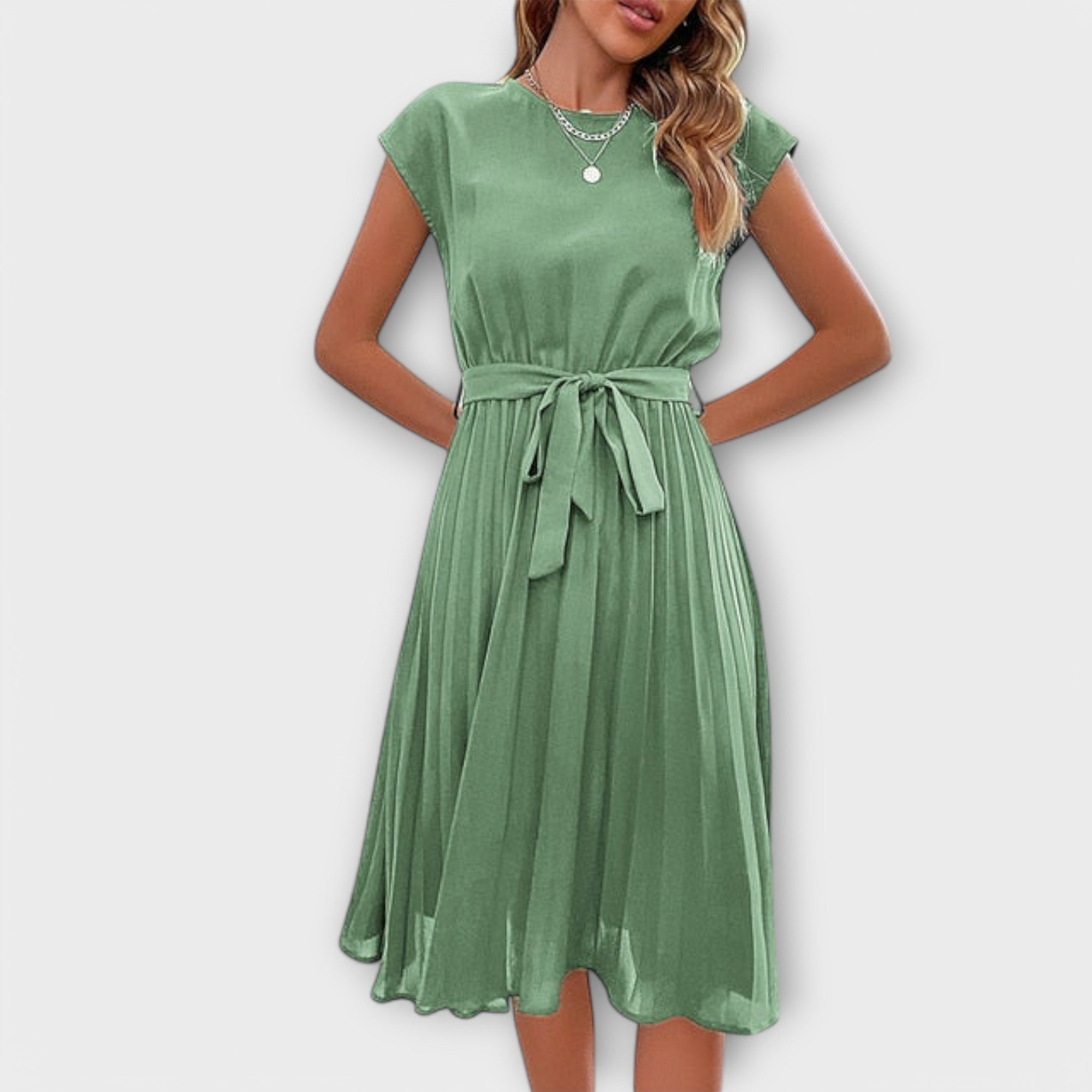 Claire - Korte mouwen, geplooid, casual midijurk