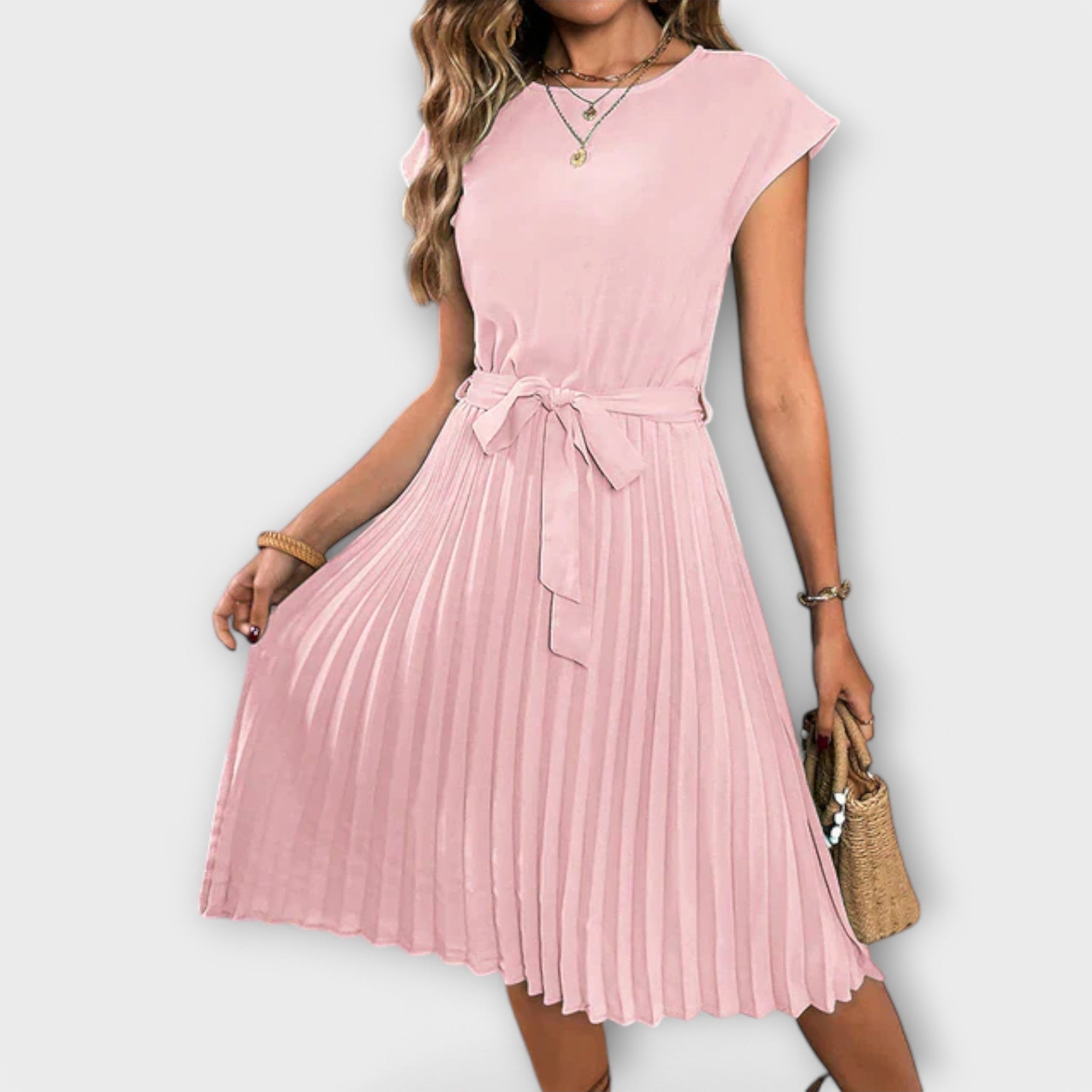 Claire - Korte mouwen, geplooid, casual midijurk