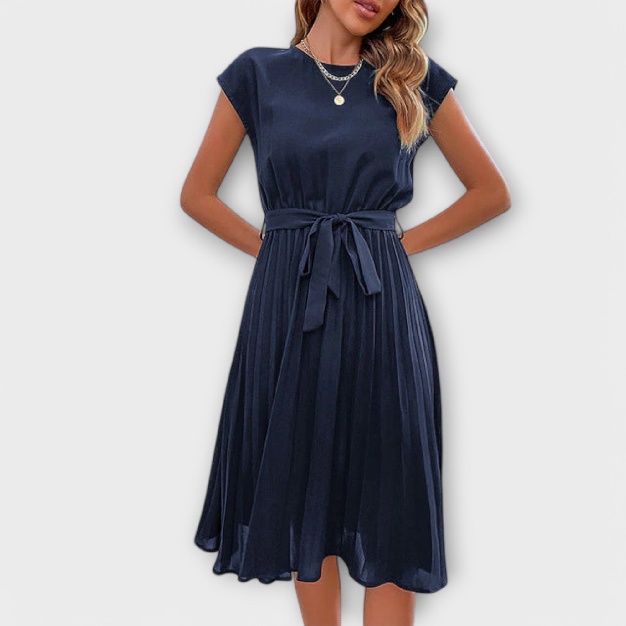 Claire - Korte mouwen, geplooid, casual midijurk