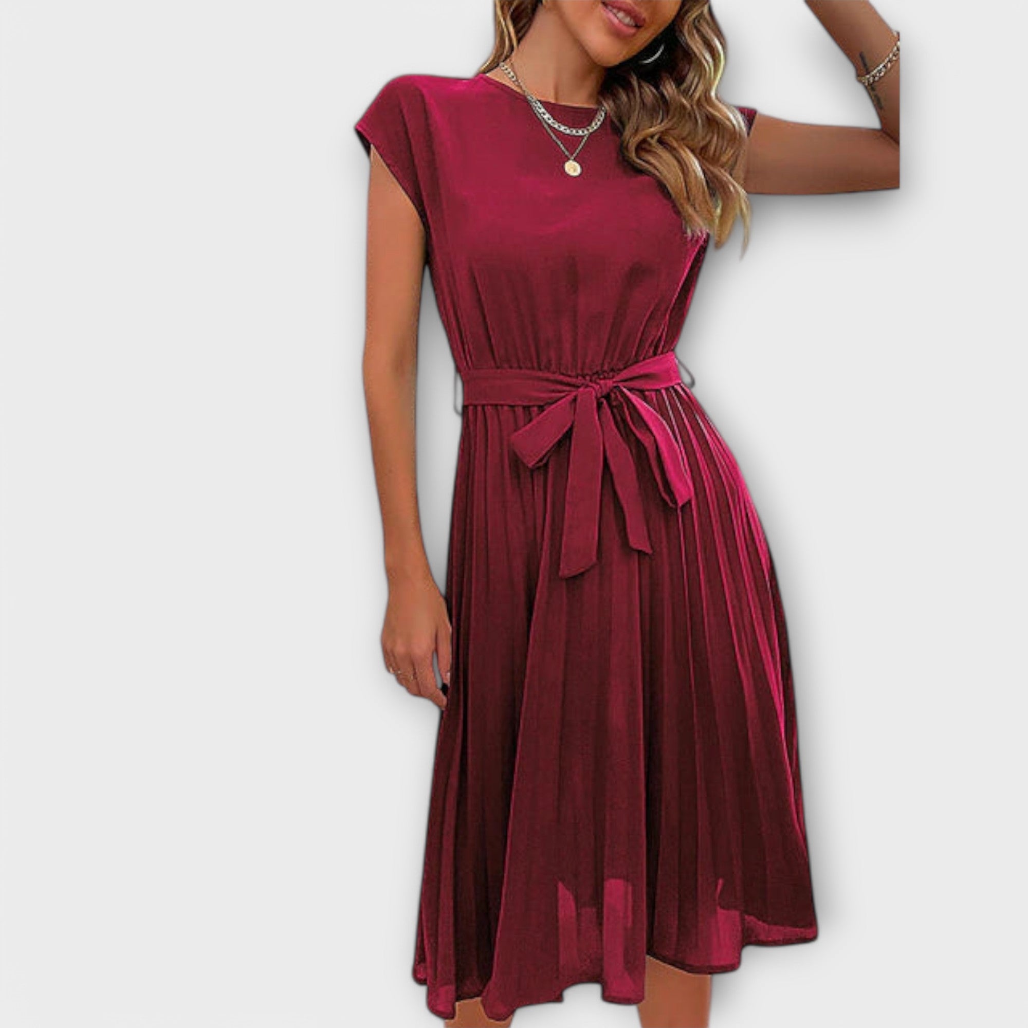 Claire - Korte mouwen, geplooid, casual midijurk