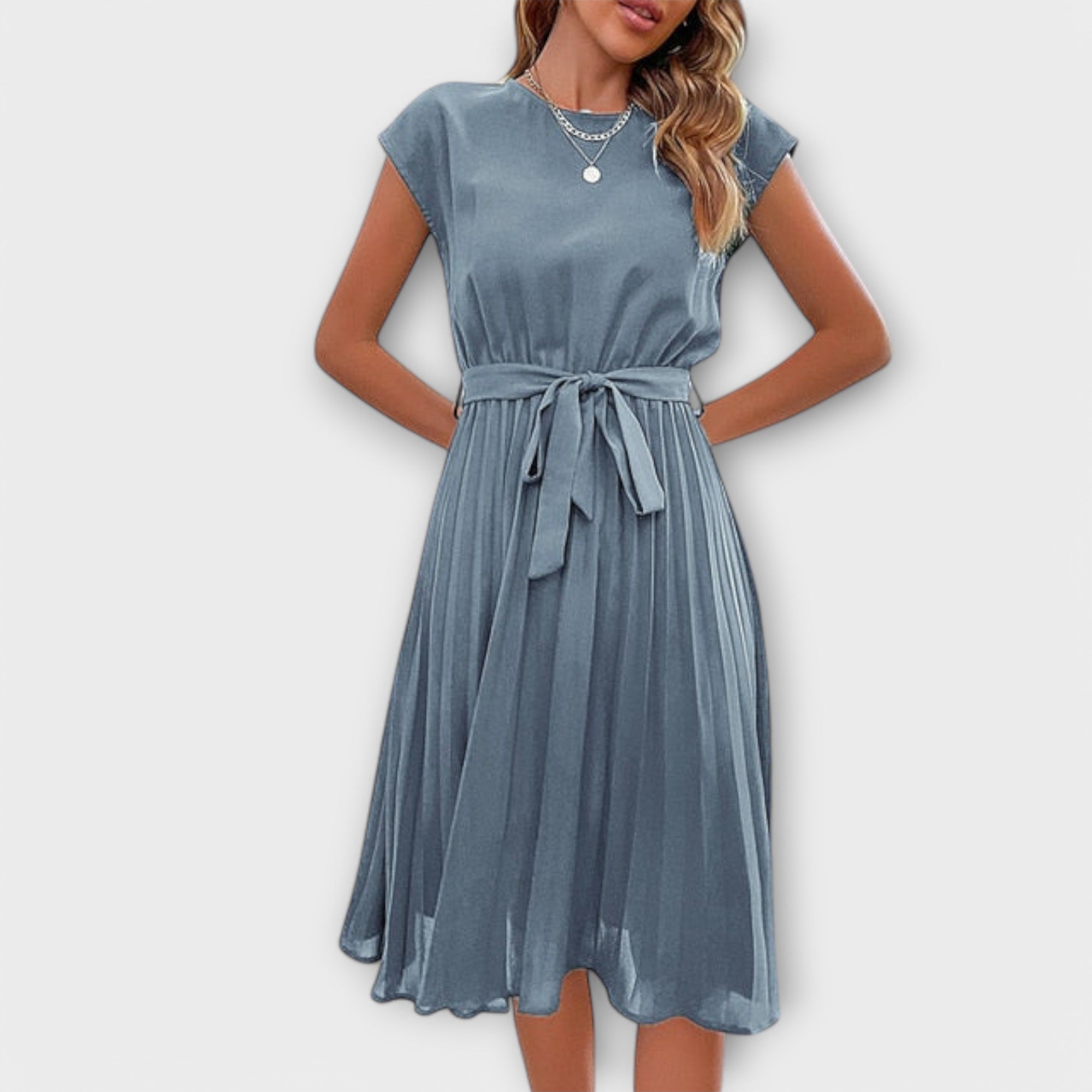 Claire - Korte mouwen, geplooid, casual midijurk