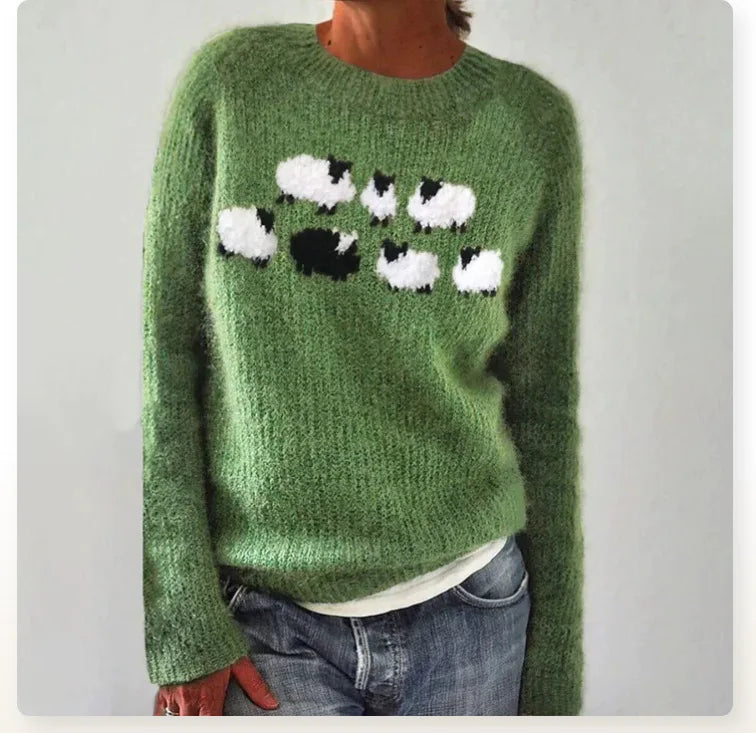 Bianca | Grauer Pullover mit Schafmotiv