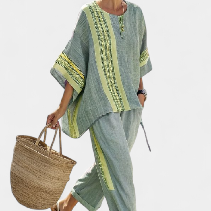 Lorena - Lila Boho-Set aus Leinen und Bambus