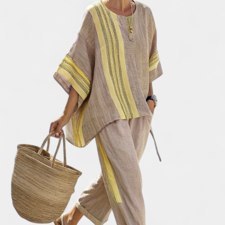 Lorena - Lila Boho-Set aus Leinen und Bambus