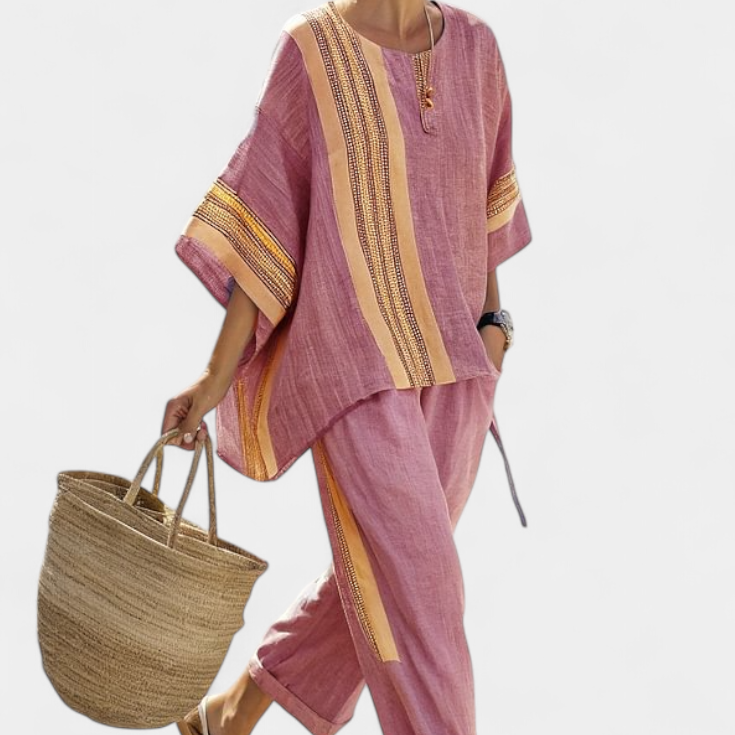 Lorena - Lila Boho-Set aus Leinen und Bambus