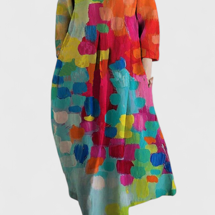 Ana - Buntes fliessendes Kleid mit Aquarellmuster