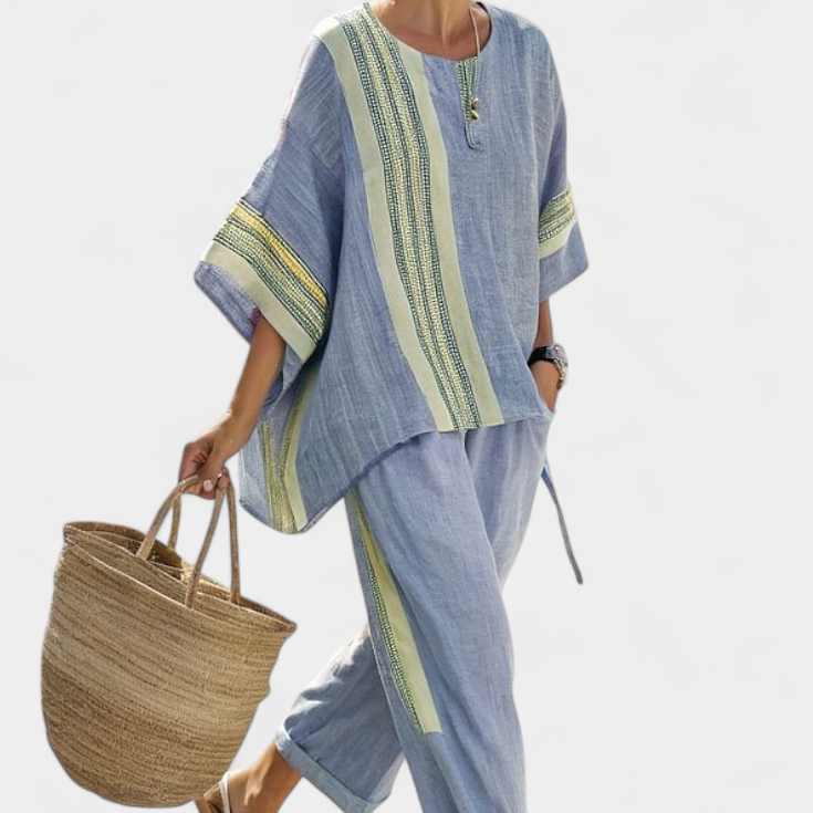 Lorena - Lila Boho-Set aus Leinen und Bambus