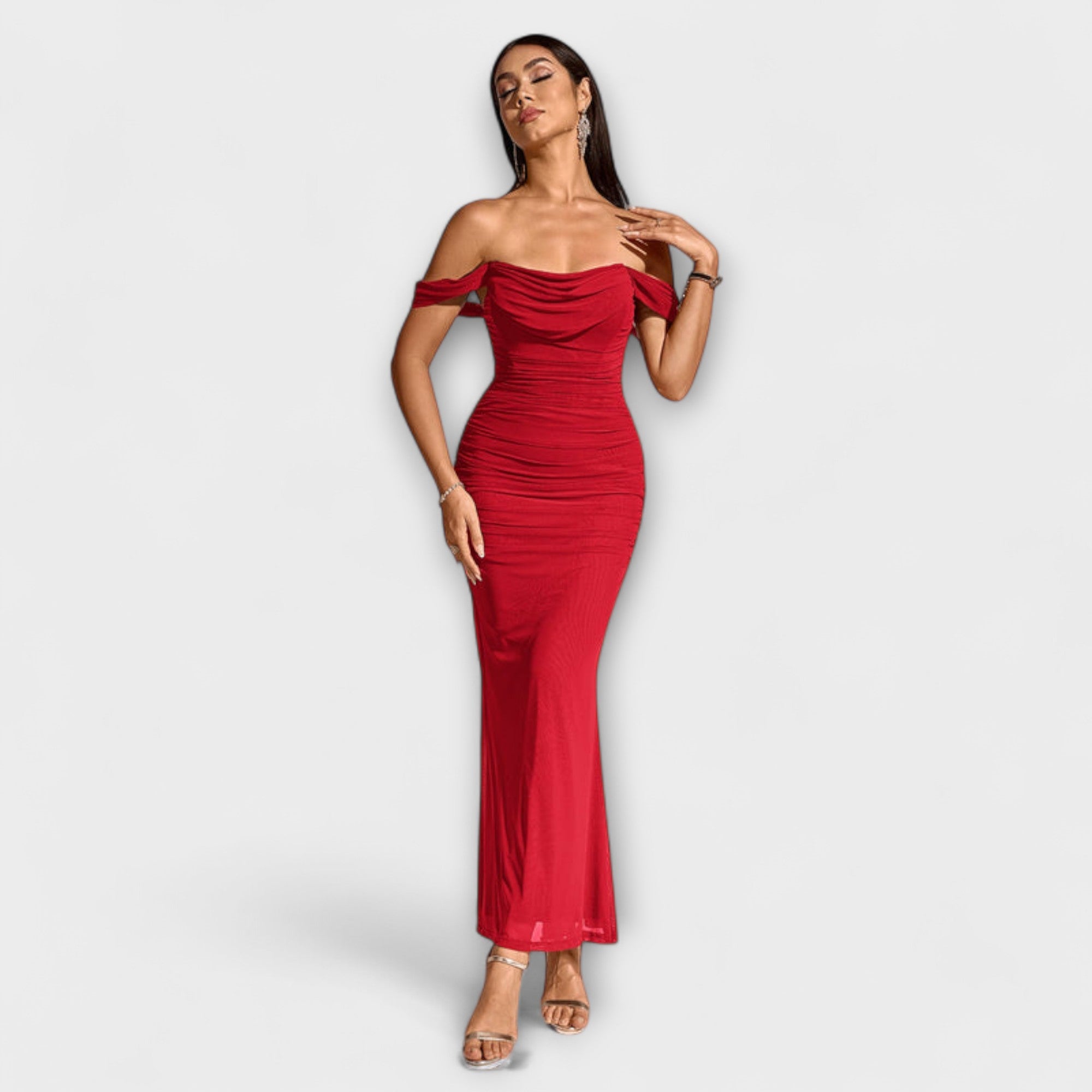 Ione - Off-Shoulder Ruches Bodycon Jurk
